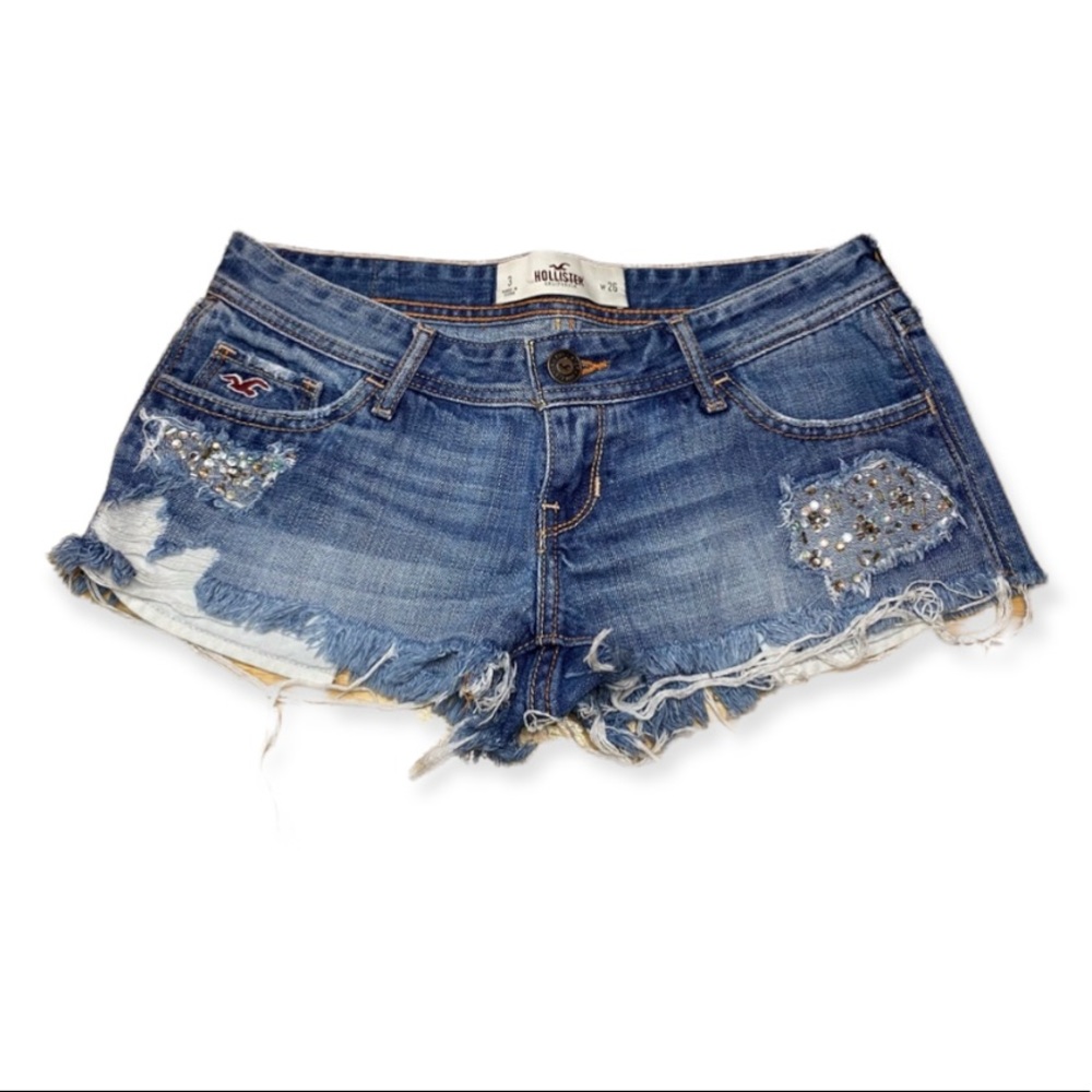 HOLLISTER cut-off embellished distressed short jean shorts Size 3